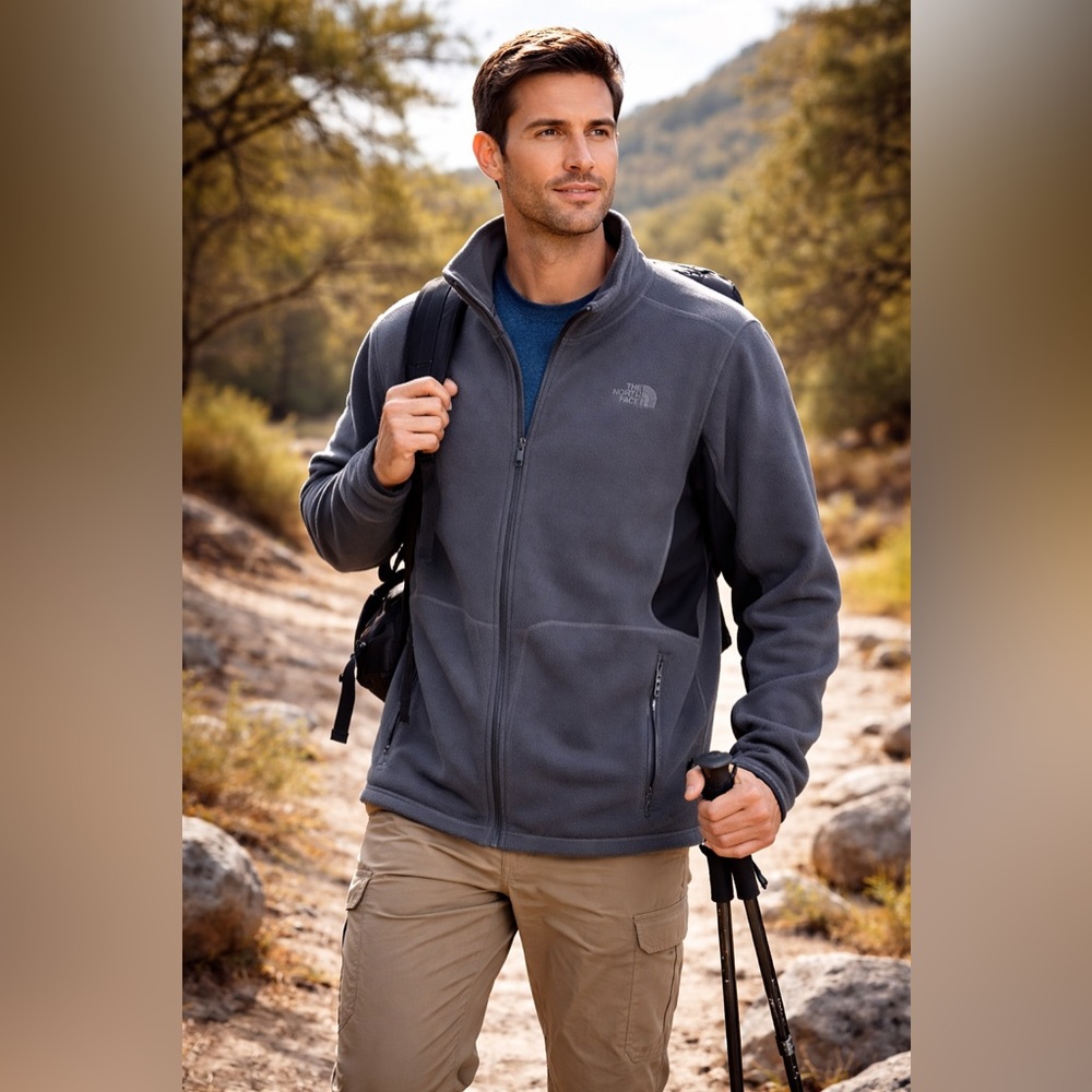 The North Face Mens Full Zip Fleece Jacket Gray Lightweight XXL